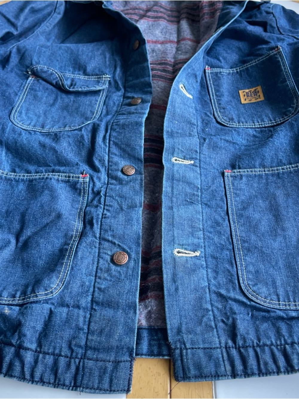 Vintage Big Ben Wrangler Denim Chore Coat M Blanket Lined Jacket 70s Workwear - Picture 11 of 14
